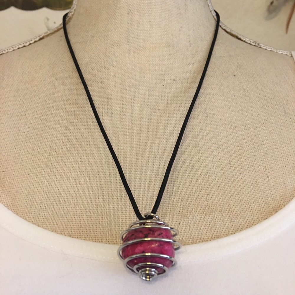 Dyed pink howlite stone pendant on cord necklace